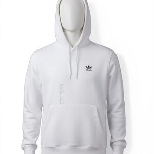 adidas White Trefoil Small Logo Pullover Hoodie